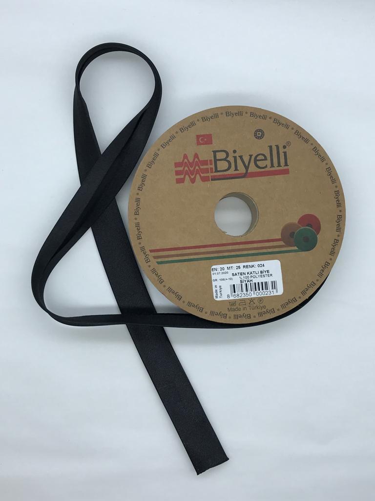 SATEN KATLI BİYE SİYAH 20mm