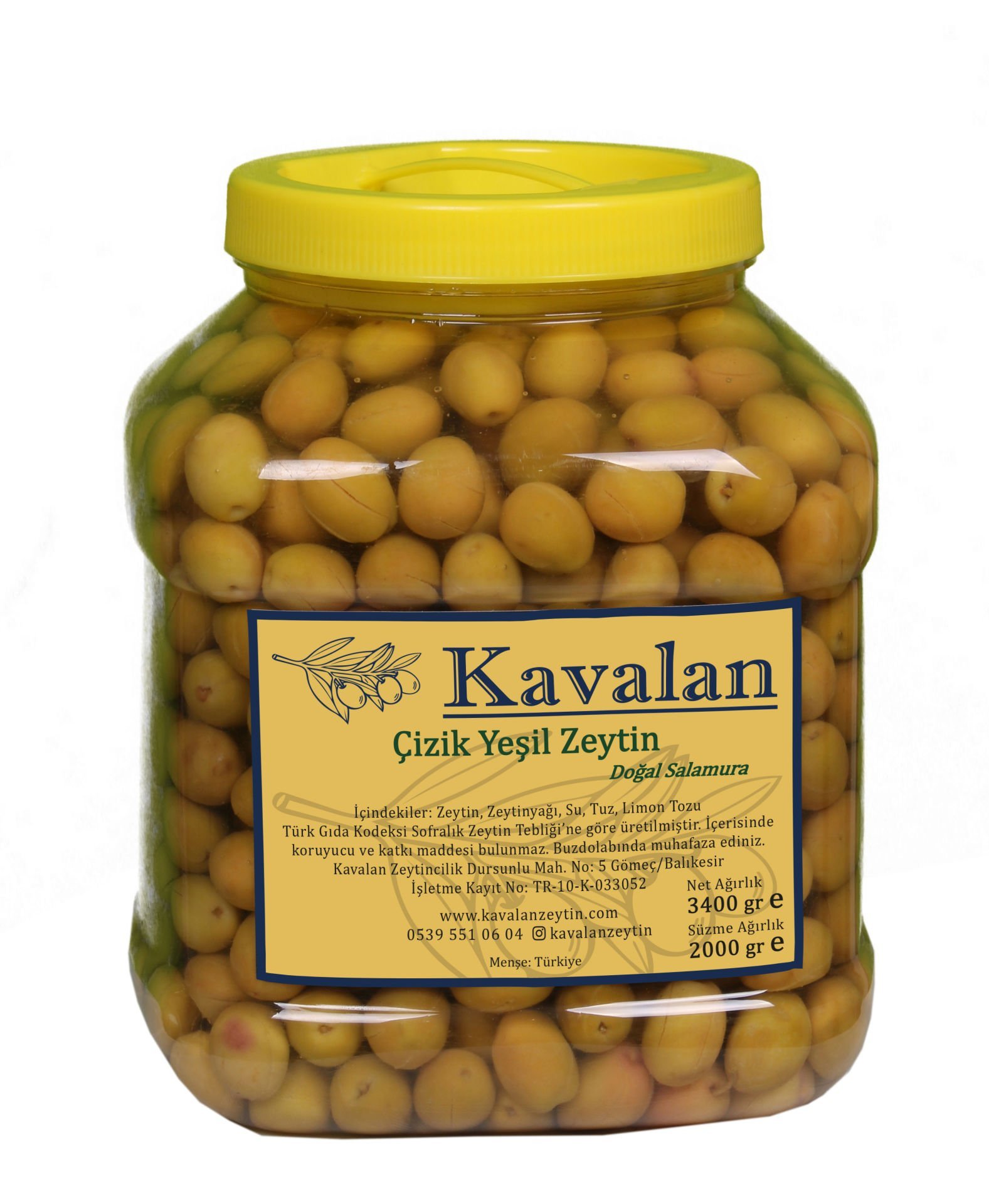 İyi Tarım Uyg. 2 Kg Süzme Ağırlık - Ayvalık Çizik Yeşil Zeytin Doğal Salamura 3000cc