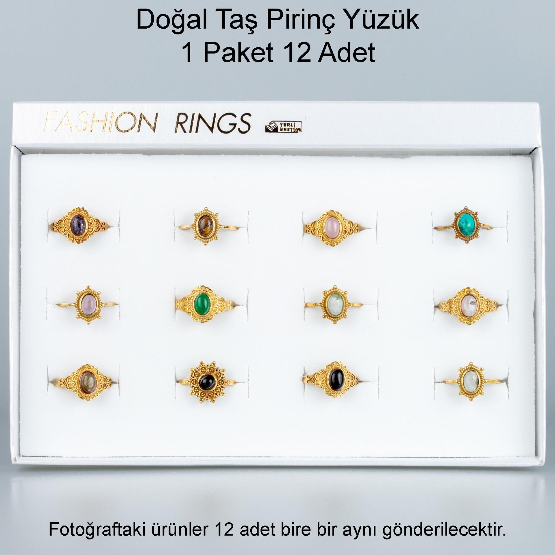 Doğal Taş Pirinç Yüzük-Paket