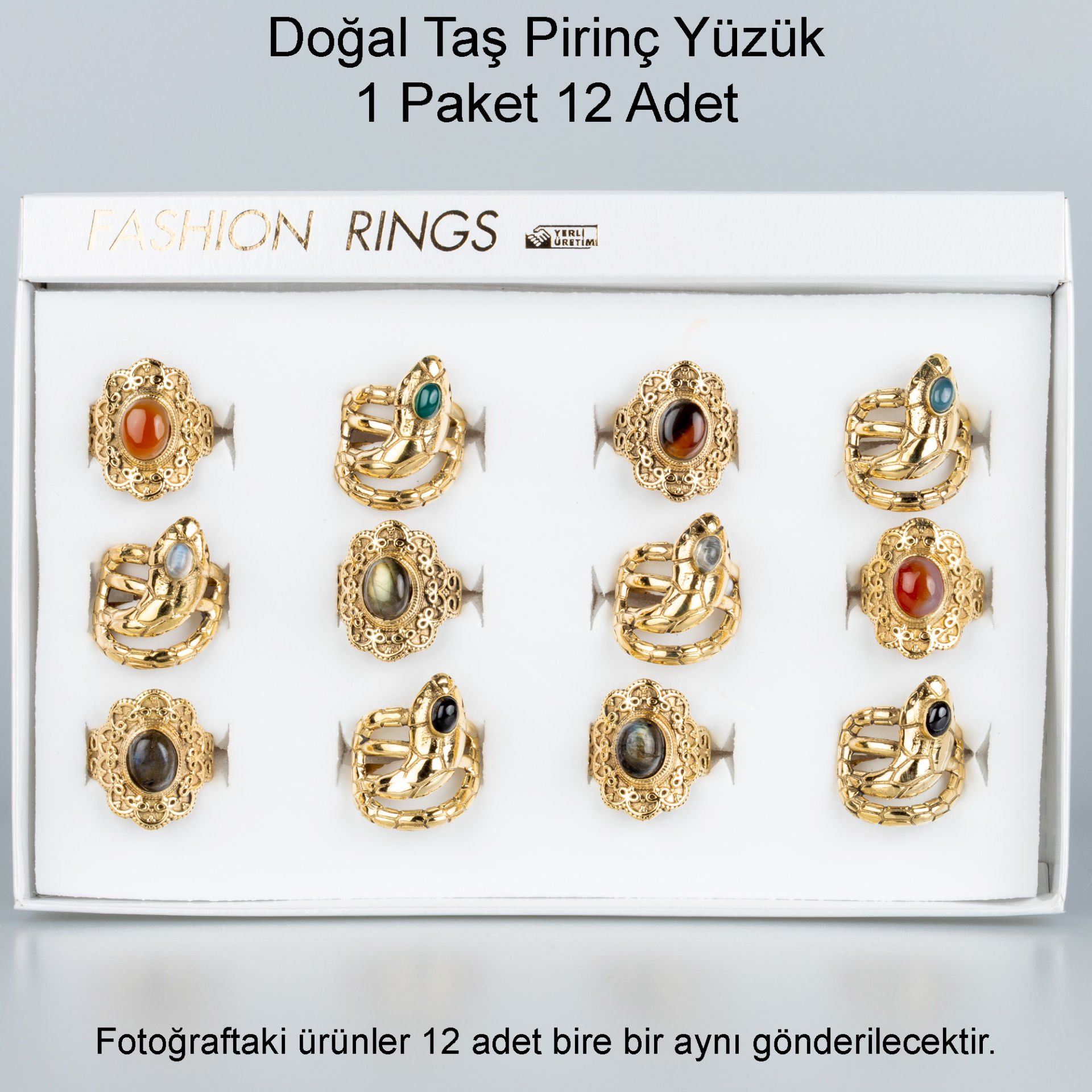 Natural Stone Brass Ring-Package