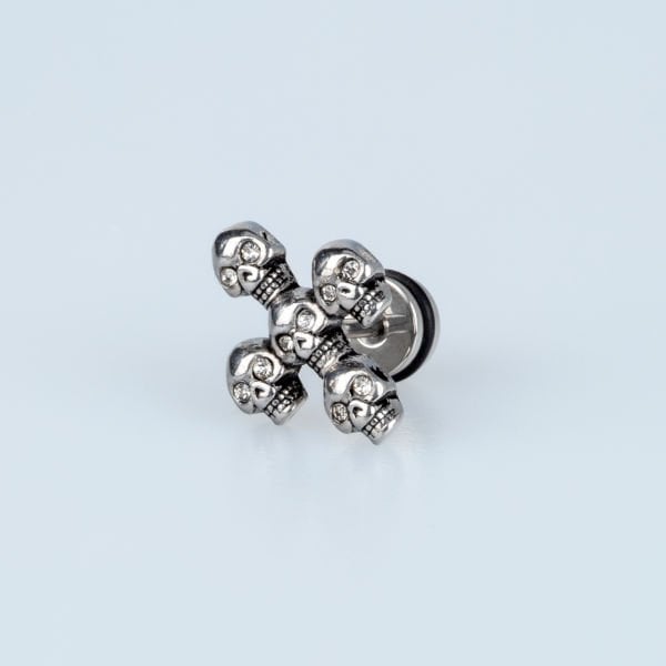 Steel Earring Gothic Skull Cross - Single