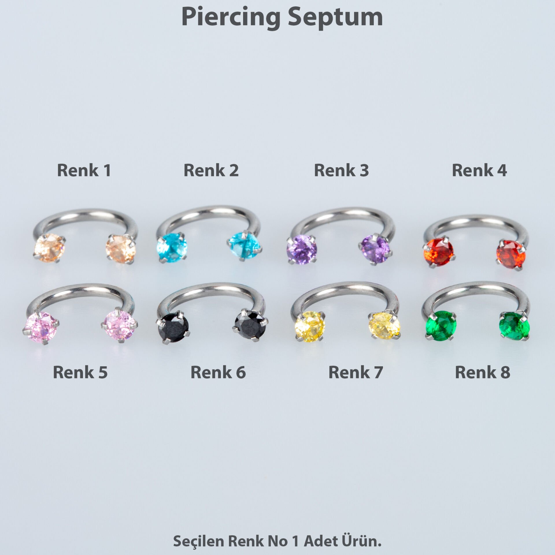 Piercing Septum 8 Renk Seçeneği 3mm Taş