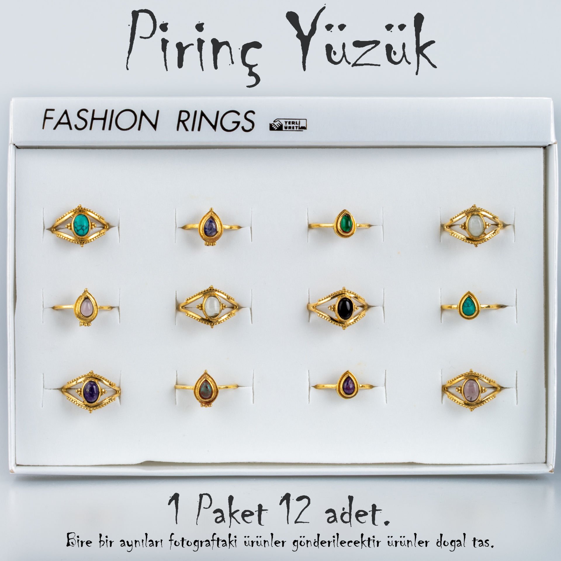 Doğal Taş Pirinç Yüzük-Paket