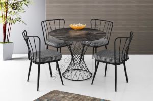 Modern Mermer Desen Yuvarlak Mutfak Masası ve 4 Adet Sandalye