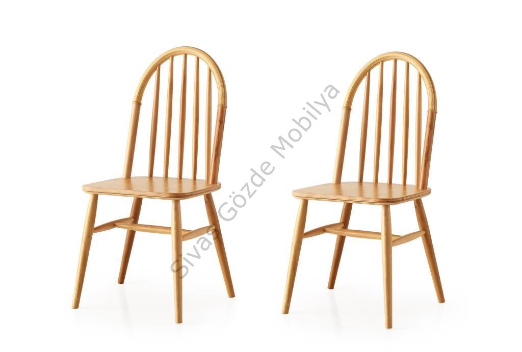 Ada Ahşap Ağaç Mutfak Sandalyesi 2 li Set