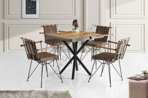 Kare MDF Mutfak Masası ve 4 Adet Kollu Sandalye 80x80cm