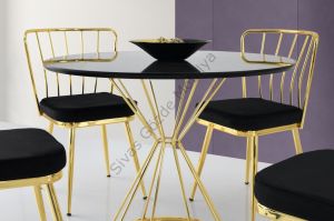 Kum Saati High Gloss Siyah Gold Mutfak Masa 4 Sandalye Seti 90cm
