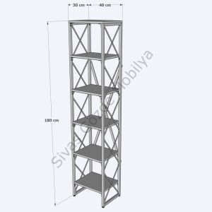 Modern Tarz Ahşap Metal 5 Raflı Kitaplık 40x30x180