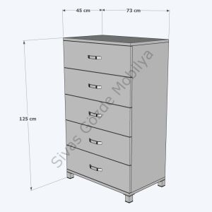 Ekonomik Yüksek 5 Çekmeceli Şifonyer 73x45x125cm