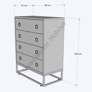 Ferforje Ahşap Tarz 4 Çekmeceli Şifonyer 80x41x103cm