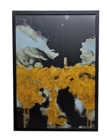 Ravi Siyah Gri Gold Dokulu Çerçeveli Tablo 75x105 Cm