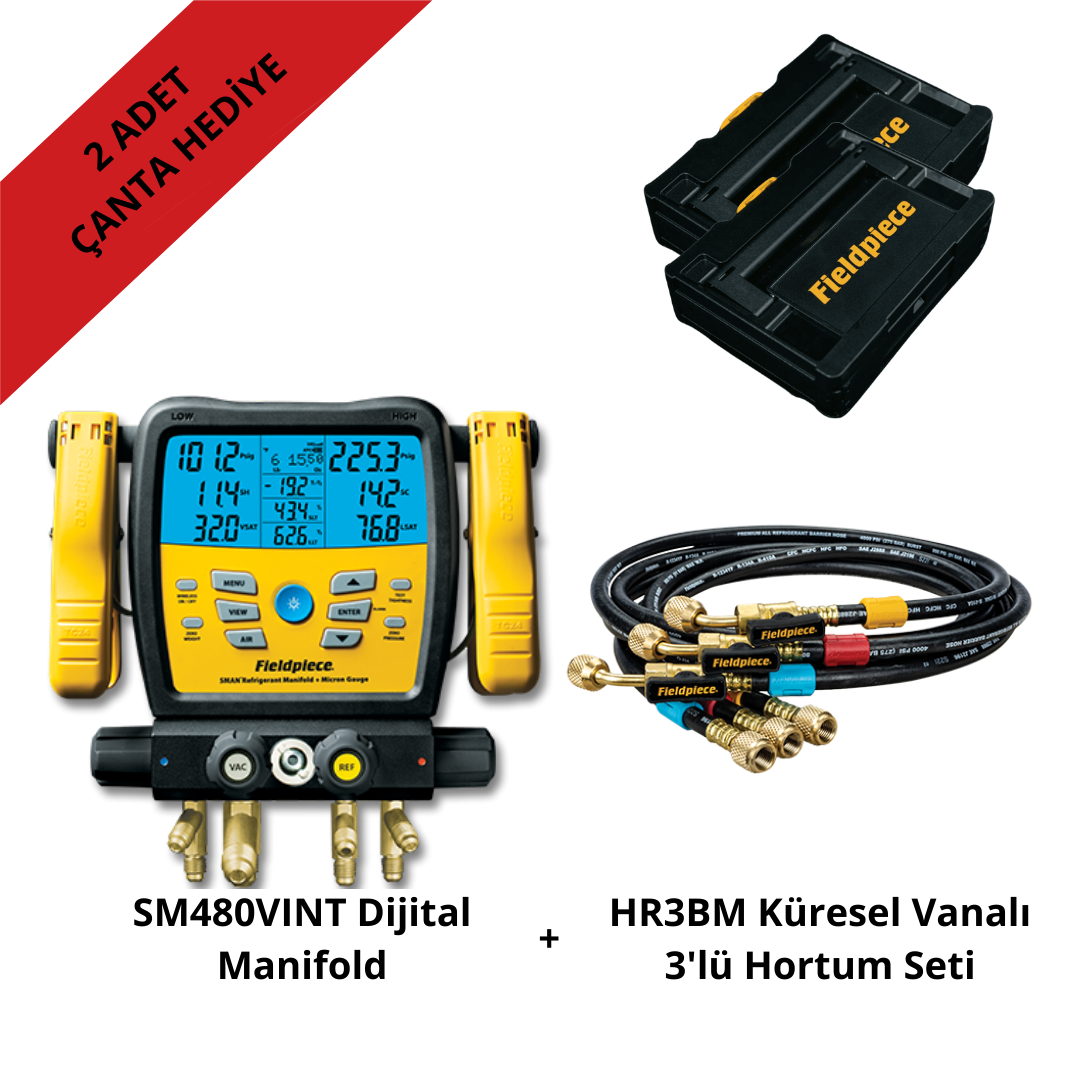 SM480VINT Dijital Manifold + HR3BM - Küresel vanalı 3'lü hortum seti - ÇANTA HEDİYELİ