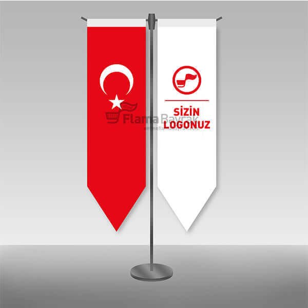 T Tipi Sivri Türk Bayrağı ve Logolu