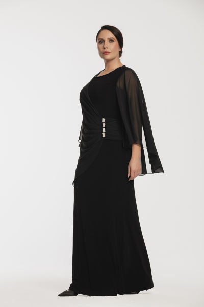 Pile ve Pelerin Detaylı Büyük Beden Abiye Elbise 3564