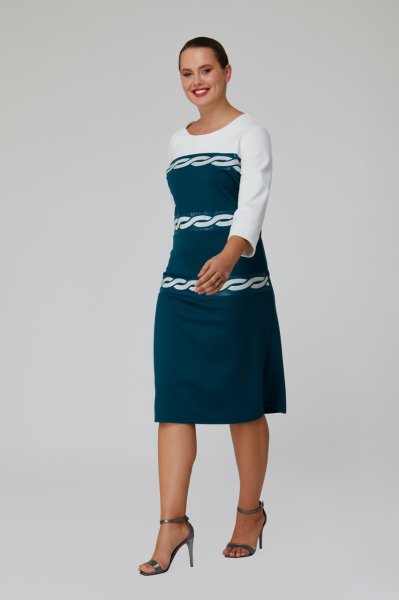 Nakışlı Deri Şerit Detaylı Çift Renk Büyük Beden Kadın Elbise 3401