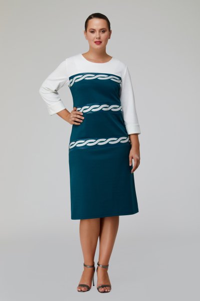 Nakışlı Deri Şerit Detaylı Çift Renk Büyük Beden Kadın Elbise 3401