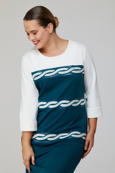 Nakışlı Deri Şerit Detaylı Çift Renk Büyük Beden Kadın Elbise 3401