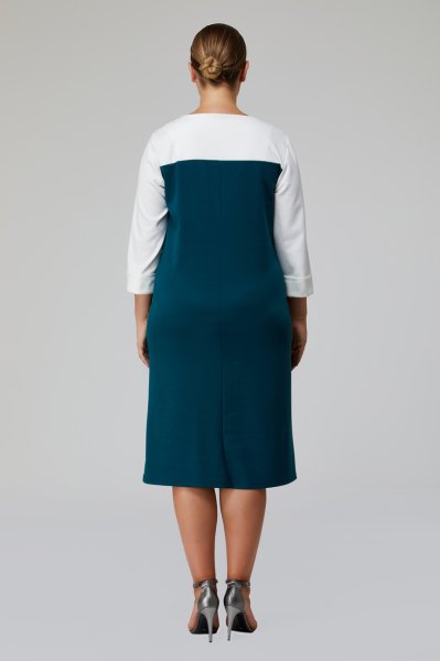 Nakışlı Deri Şerit Detaylı Çift Renk Büyük Beden Kadın Elbise 3401