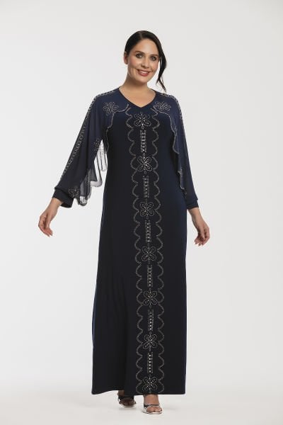 Kolları Lazer Kesim Taş Detaylı Büyük Beden Kadın Abiye Elbise 3571