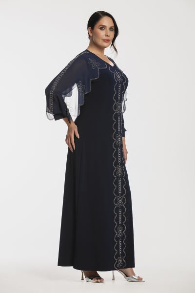 Kolları Lazer Kesim Taş Detaylı Büyük Beden Kadın Abiye Elbise 3571