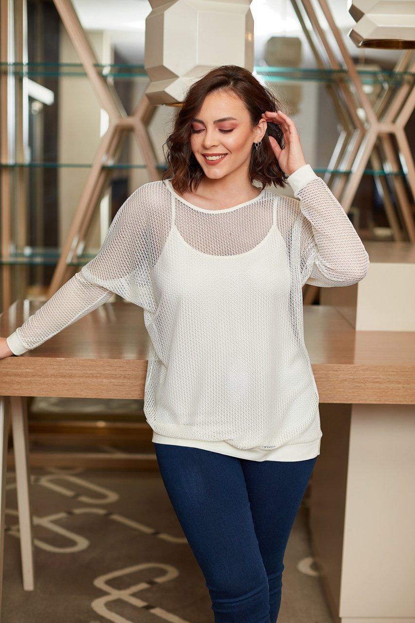 Kol Ağzı ve Etek Ucu Ribanalı File Büyük Beden Bluz 8456