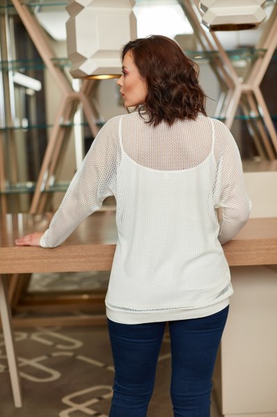 Kol Ağzı ve Etek Ucu Ribanalı File Büyük Beden Bluz 8456