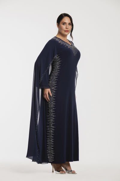 Yan Dikişleri Taş Detaylı Büyük Beden Abiye Elbise 3575