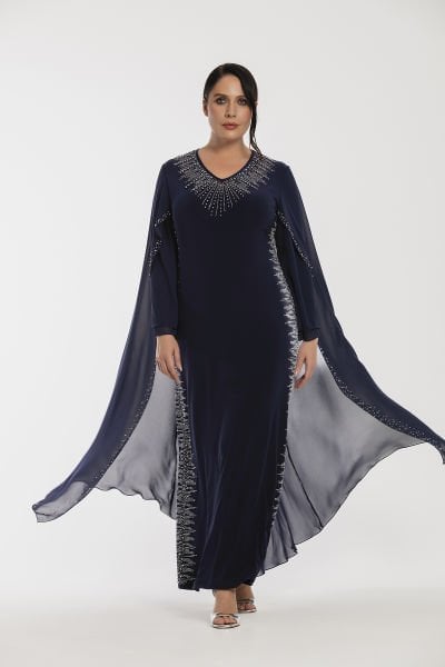 Yan Dikişleri Taş Detaylı Büyük Beden Abiye Elbise 3575