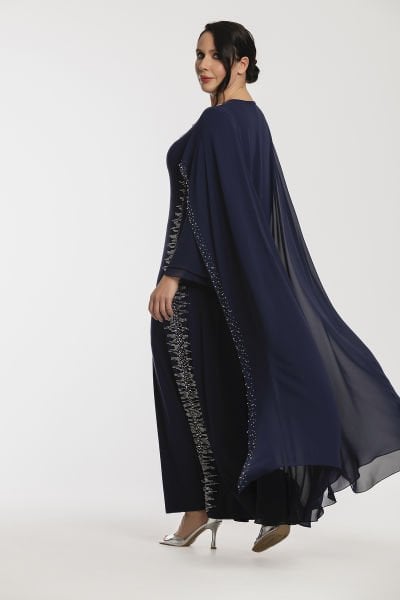 Yan Dikişleri Taş Detaylı Büyük Beden Abiye Elbise 3575