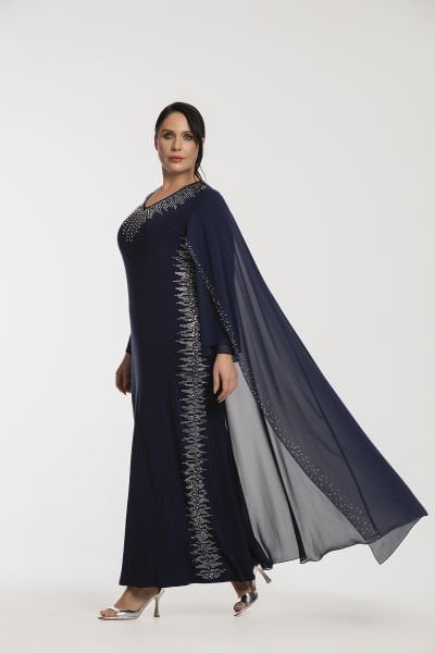 Yan Dikişleri Taş Detaylı Büyük Beden Abiye Elbise 3575