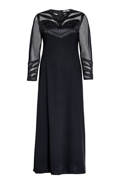 Nakış ve Taş Detaylı Büyük Beden Abiye Elbise 3555