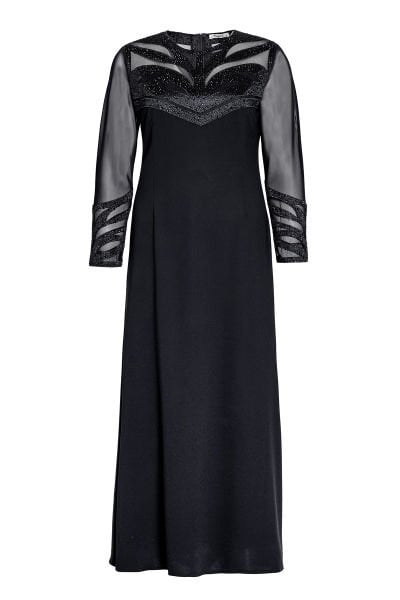 Nakış ve Taş Detaylı Büyük Beden Abiye Elbise 3555