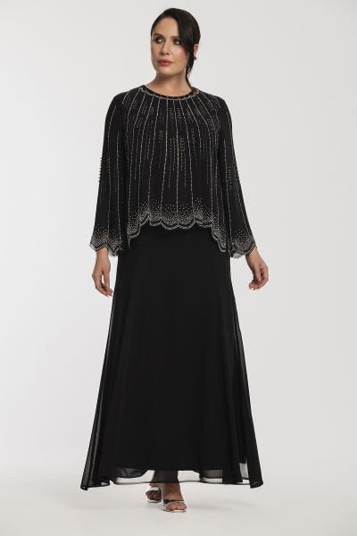 Çubuk Taş Detaylı Lazer Kesim Büyük Beden Şifon Abiye 3570