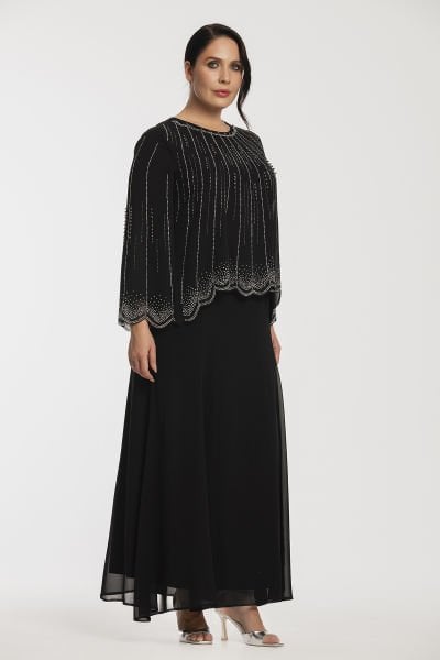 Çubuk Taş Detaylı Lazer Kesim Büyük Beden Şifon Abiye 3570