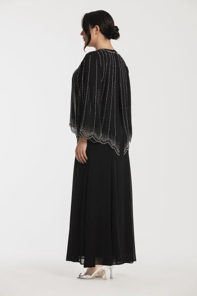 Çubuk Taş Detaylı Lazer Kesim Büyük Beden Şifon Abiye 3570