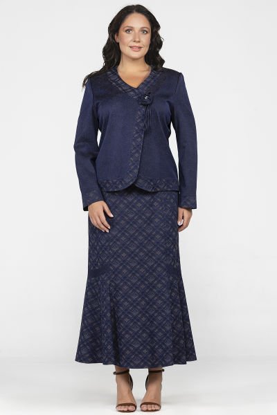 Jakarlı Ekose Motifli Büyük Beden Etek Ceket Takım 562