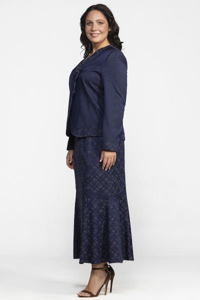 Jakarlı Ekose Motifli Büyük Beden Etek Ceket Takım 562