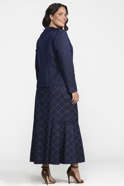 Jakarlı Ekose Motifli Büyük Beden Etek Ceket Takım 562