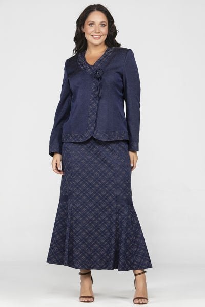 Jakarlı Ekose Motifli Büyük Beden Etek Ceket Takım 562