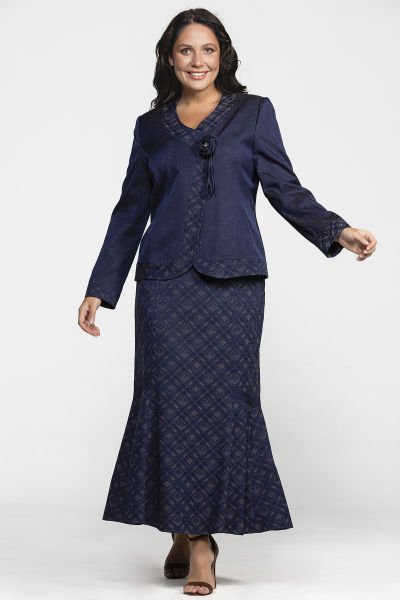 Jakarlı Ekose Motifli Büyük Beden Etek Ceket Takım 562