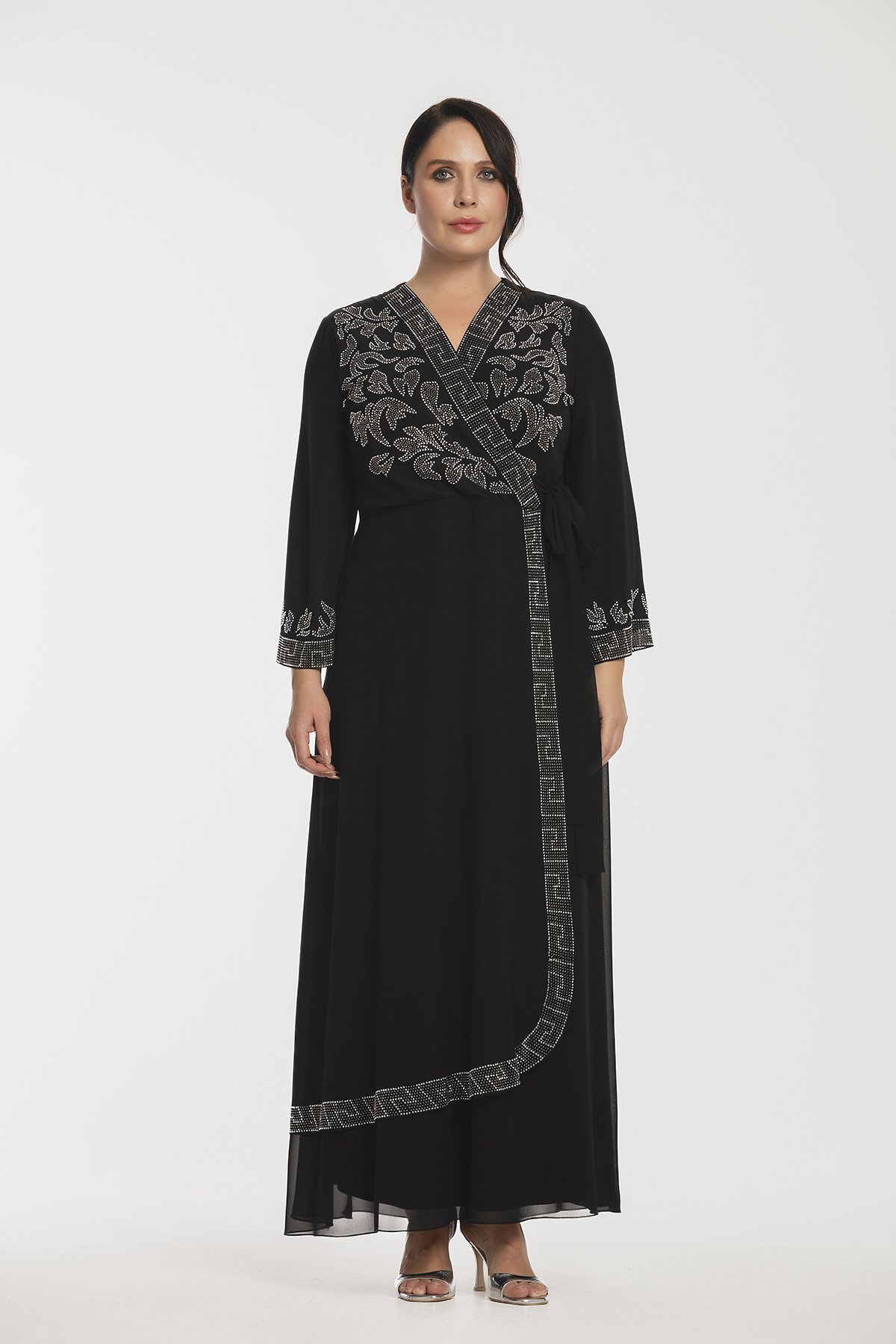 Taş Detaylı Anvelop Büyük Beden Şifon Elbise 3569