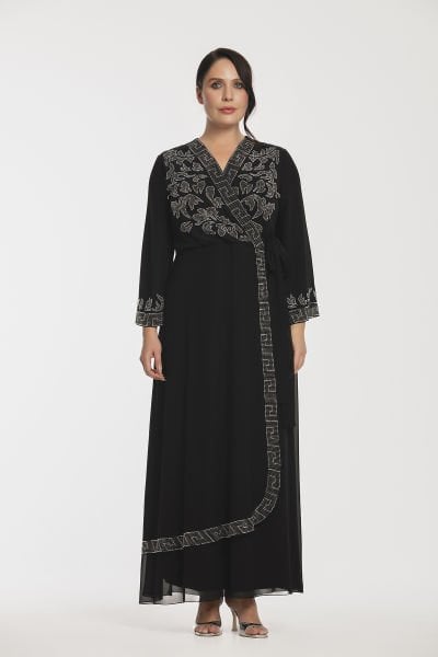 Taş Detaylı Anvelop Büyük Beden Şifon Elbise 3569