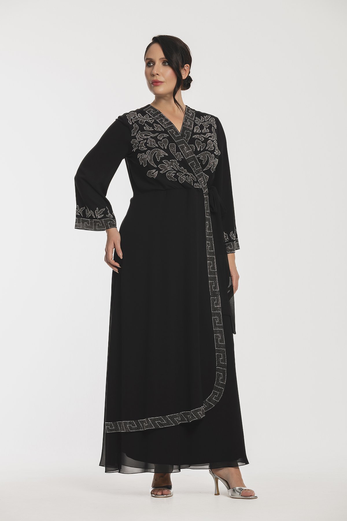 Taş Detaylı Anvelop Büyük Beden Şifon Elbise 3569