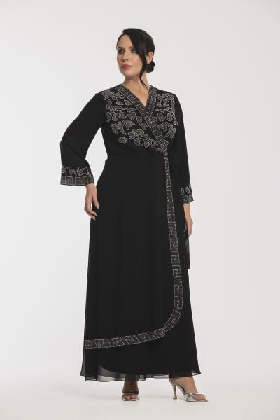 Taş Detaylı Anvelop Büyük Beden Şifon Elbise 3569