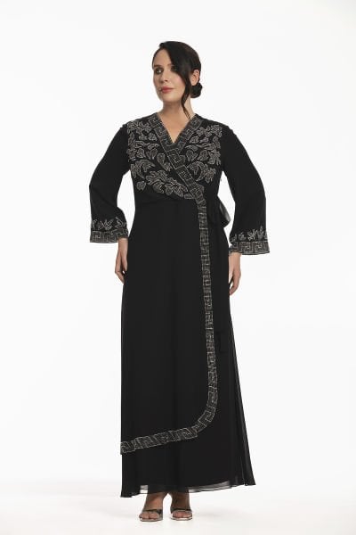 Taş Detaylı Anvelop Büyük Beden Şifon Elbise 3569