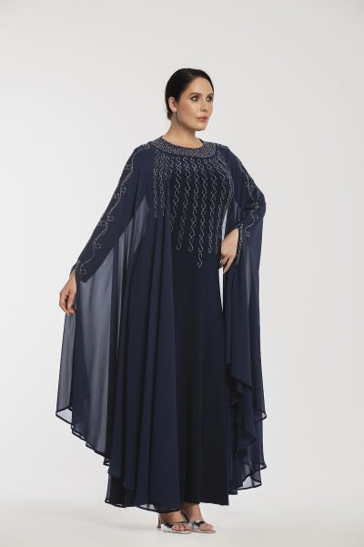 Şifon Pelerin Detaylı Taşlı Büyük Beden Abiye Elbise 3573