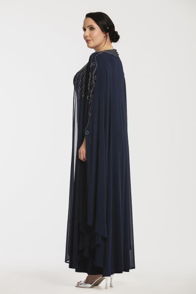 Şifon Pelerin Detaylı Taşlı Büyük Beden Abiye Elbise 3573