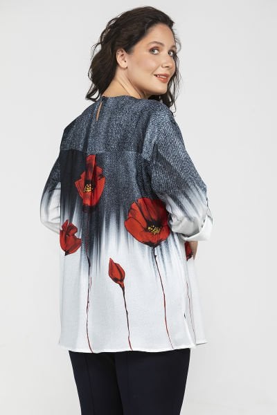 Çiçek Desen Baskılı Rahat Kesim Büyük Beden Kadın Bluz 8974