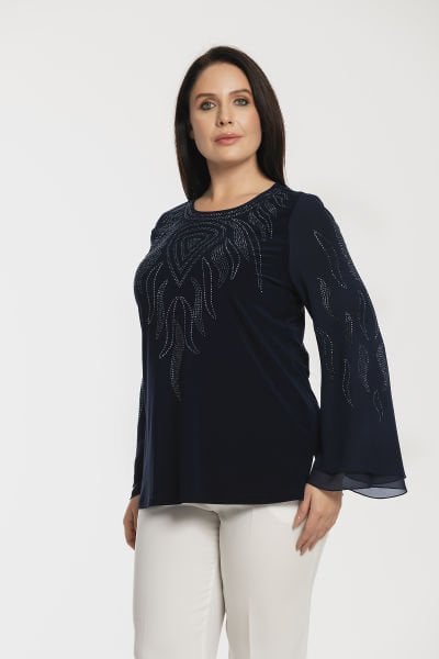 Etnik Taş Detaylı Büyük Beden Bluz 8988