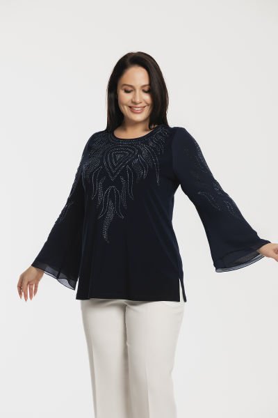 Etnik Taş Detaylı Büyük Beden Bluz 8988